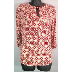 Cure Rust & White Blouse 3/4 roll up sleeve Women's Small